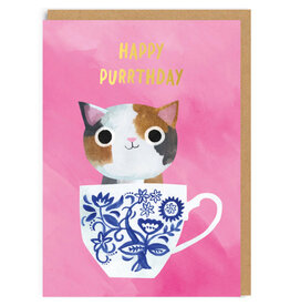 Ohh Deer Wenskaart - Pink Teacup Cat - Dubbele kaart + Envelop