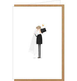 Klein liefs Wenskaart - Huwelijkskus - Dubbele kaart + Envelop