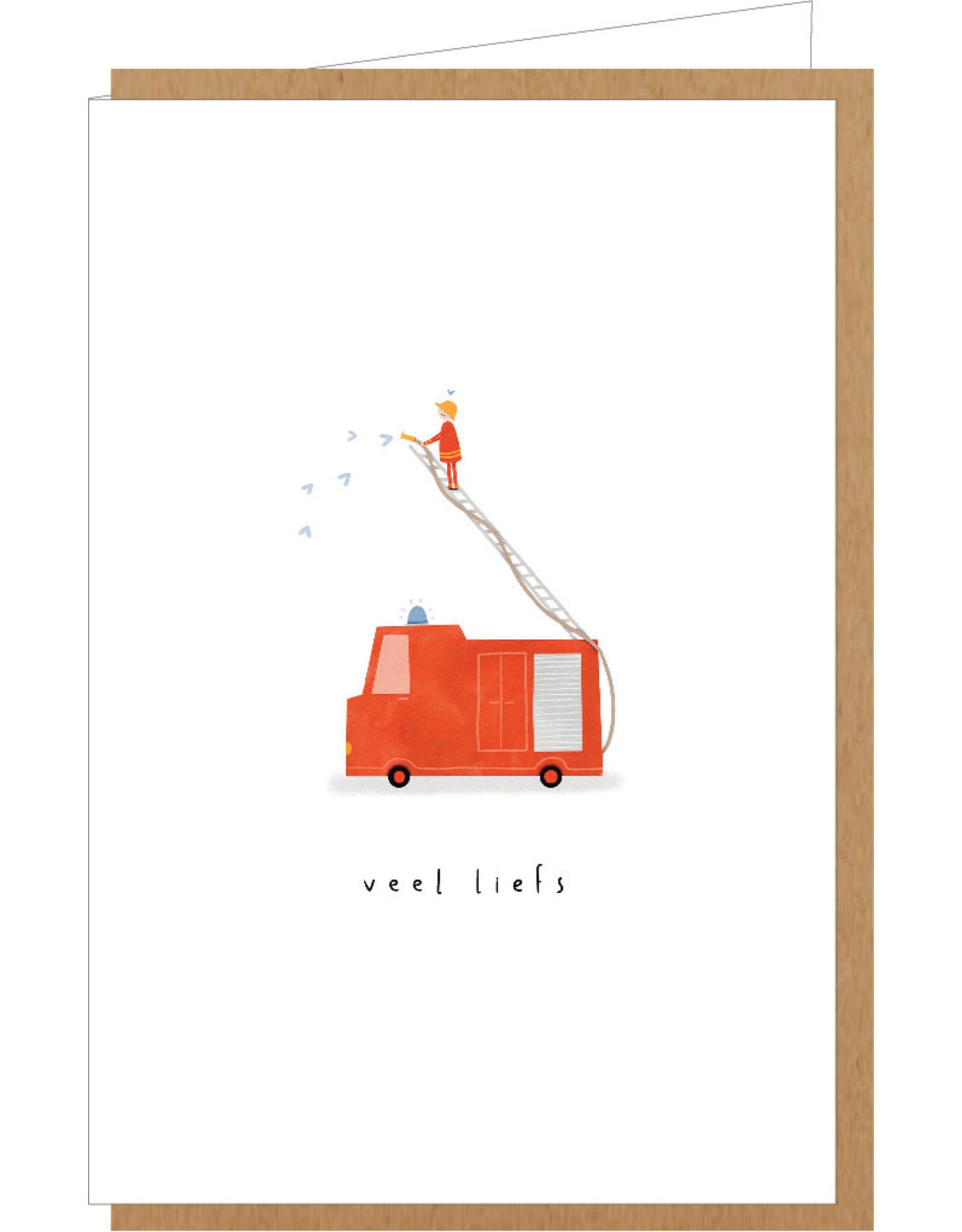 Klein liefs Wenskaart - Brandweer, Veel liefs - Dubbele kaart + Envelop