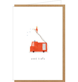 Klein liefs Wenskaart - Brandweer, Veel liefs - Dubbele kaart + Envelop