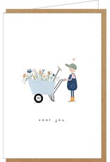 Klein liefs Wenskaart - Kruiwagen, Voor jou - Dubbele kaart + Envelop