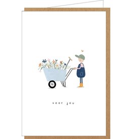 Klein liefs Wenskaart - Kruiwagen, Voor jou - Dubbele kaart + Envelop