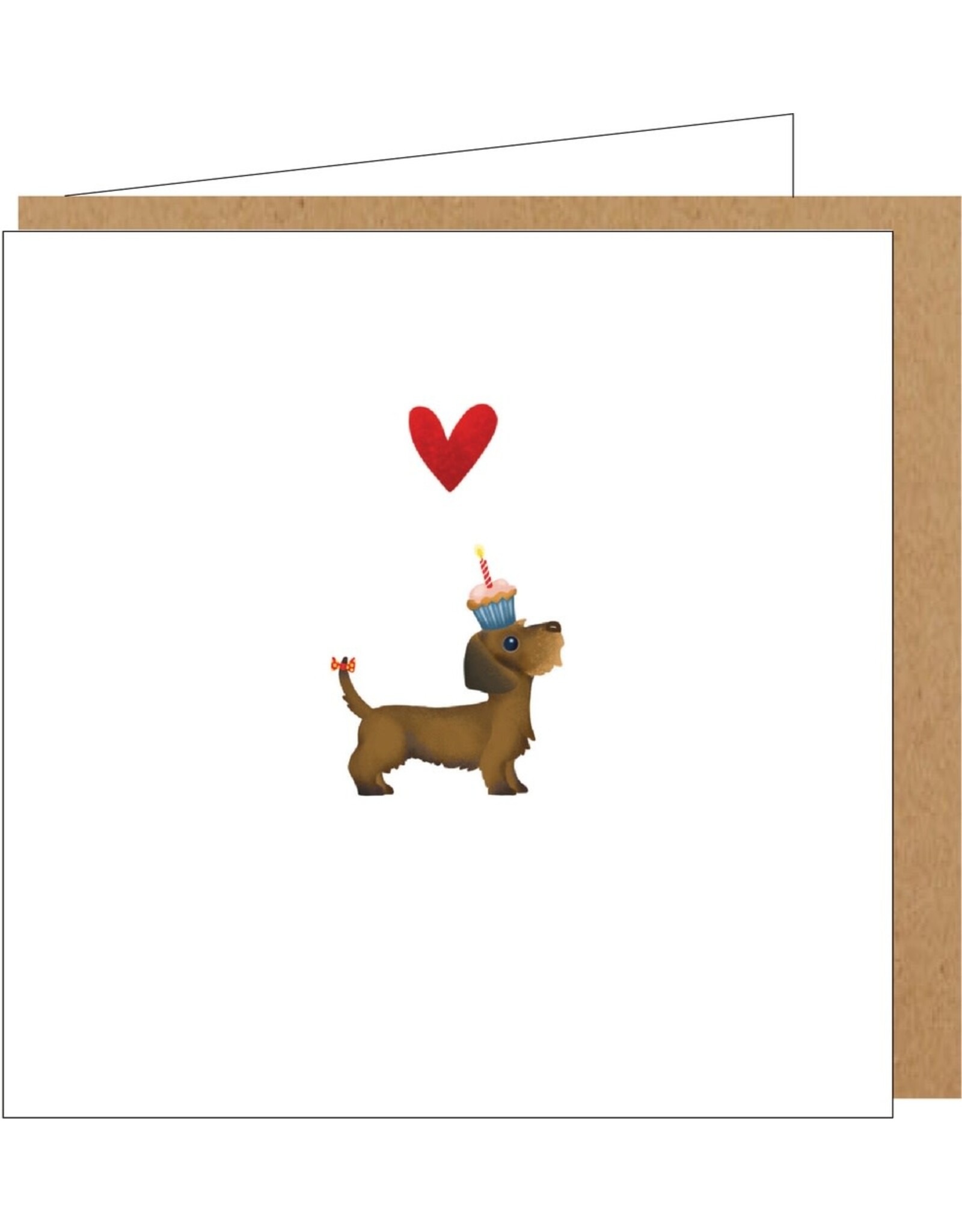 Yon Wenskaart - Teckel met Cupcake - Dubbele kaart + Envelop