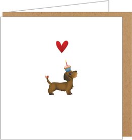 Yon Wenskaart - Teckel met Cupcake - Dubbele kaart + Envelop