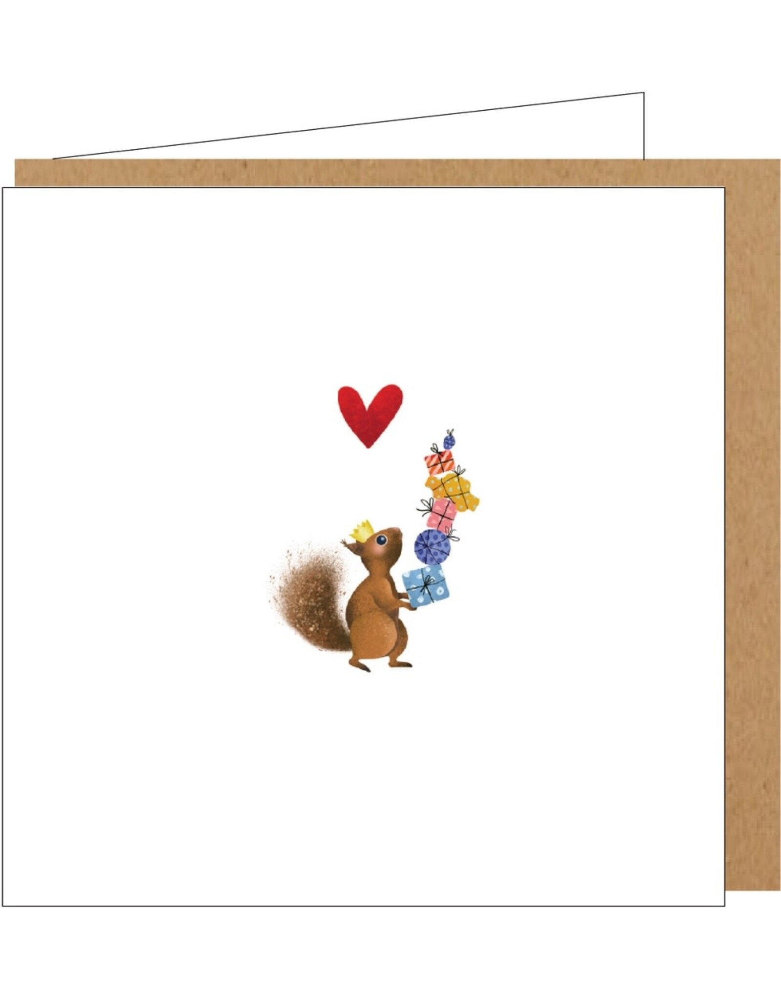 Yon Wenskaart - Eekhoorn met Cadeautjes - Dubbele kaart + Envelop