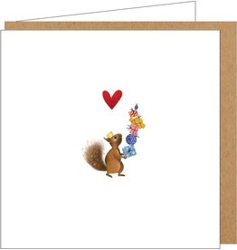 Yon Wenskaart - Eekhoorn met Cadeautjes - Dubbele kaart + Envelop