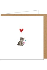 Yon Wenskaart - Katje met Vlindertjes - Dubbele kaart + Envelop