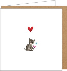 Yon Wenskaart - Katje met Vlindertjes - Dubbele kaart + Envelop