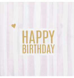 Raeder Servetten - Happy Birthday, Roze Streep