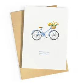 Studio Zwoane Wenskaart - Fiets Lentefeest - Dubbele kaart + Envelop