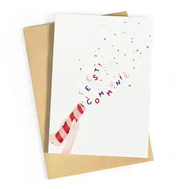 Studio Zwoane Wenskaart - Confetti Communie, Rood - Dubbele kaart + Envelop