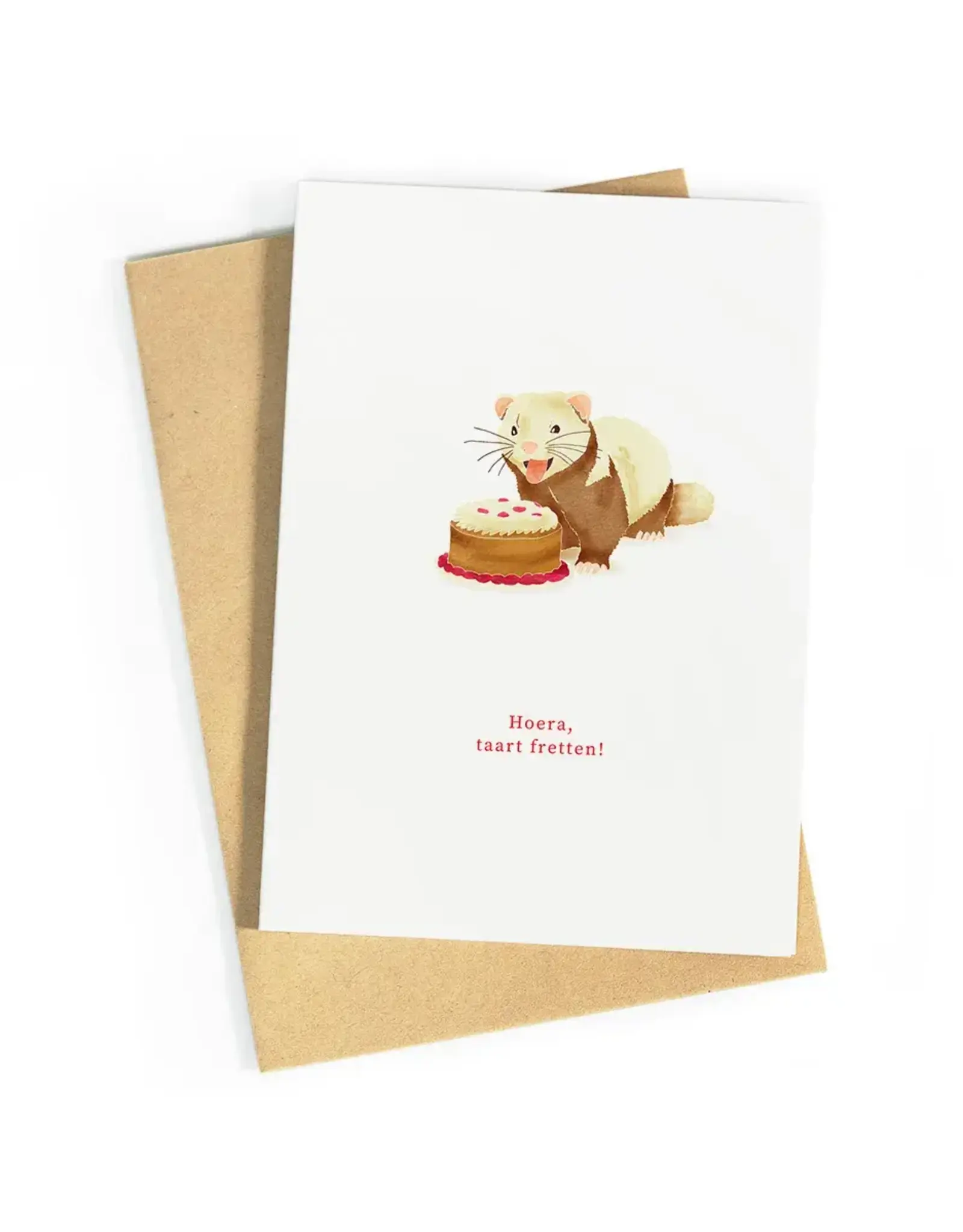 Studio Zwoane Wenskaart - Hoera, taart fretten - Dubbele kaart + Envelop