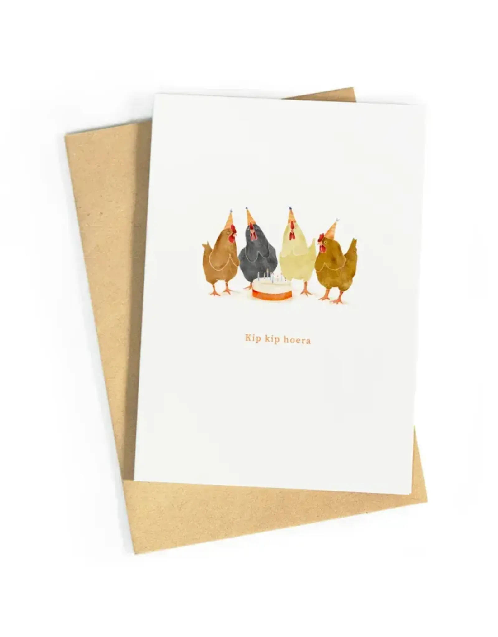 Studio Zwoane Wenskaart - Kip kip hoera - Dubbele kaart + Envelop