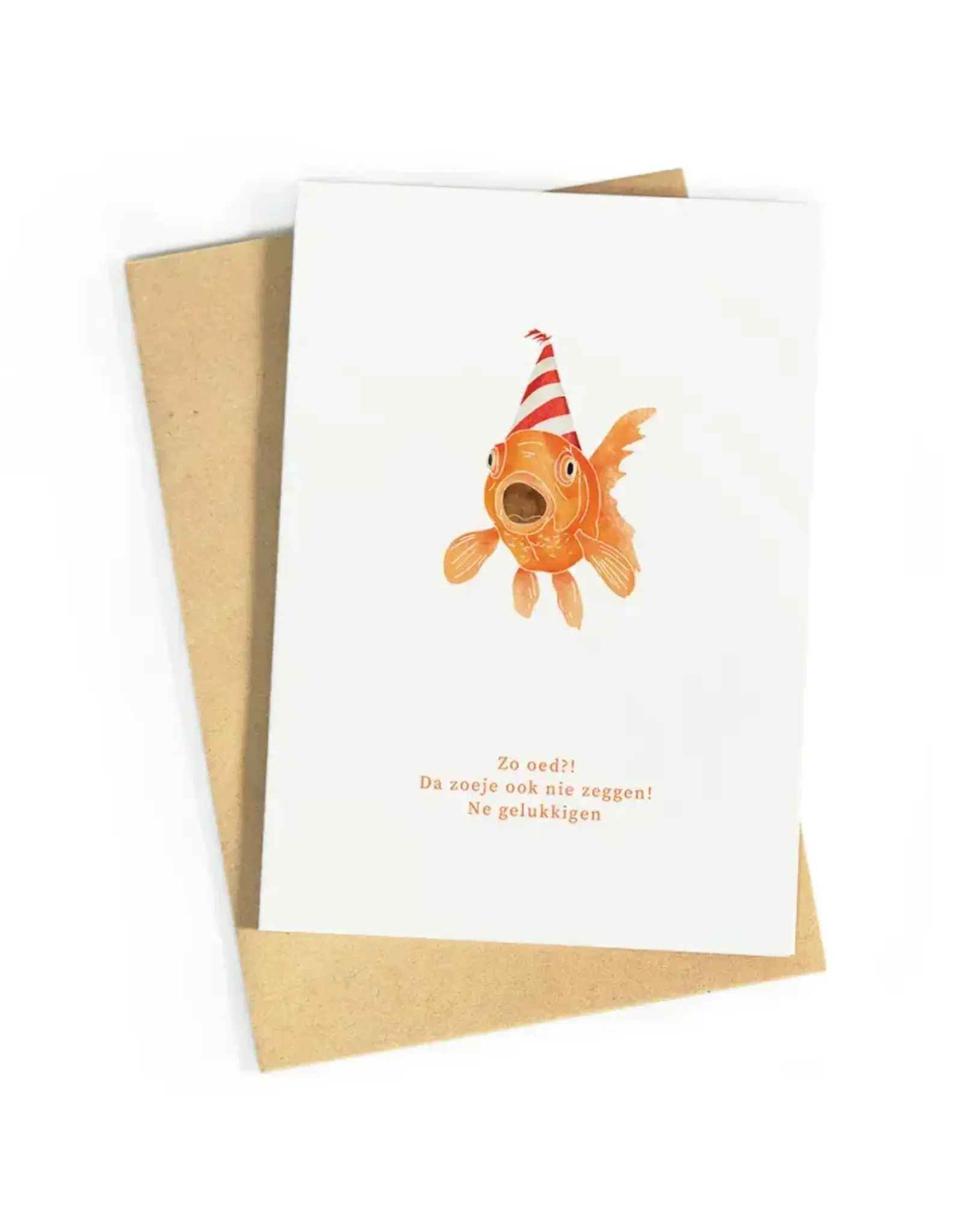 Studio Zwoane Wenskaart - Vis, Zo oed?! - Dubbele kaart + Envelop