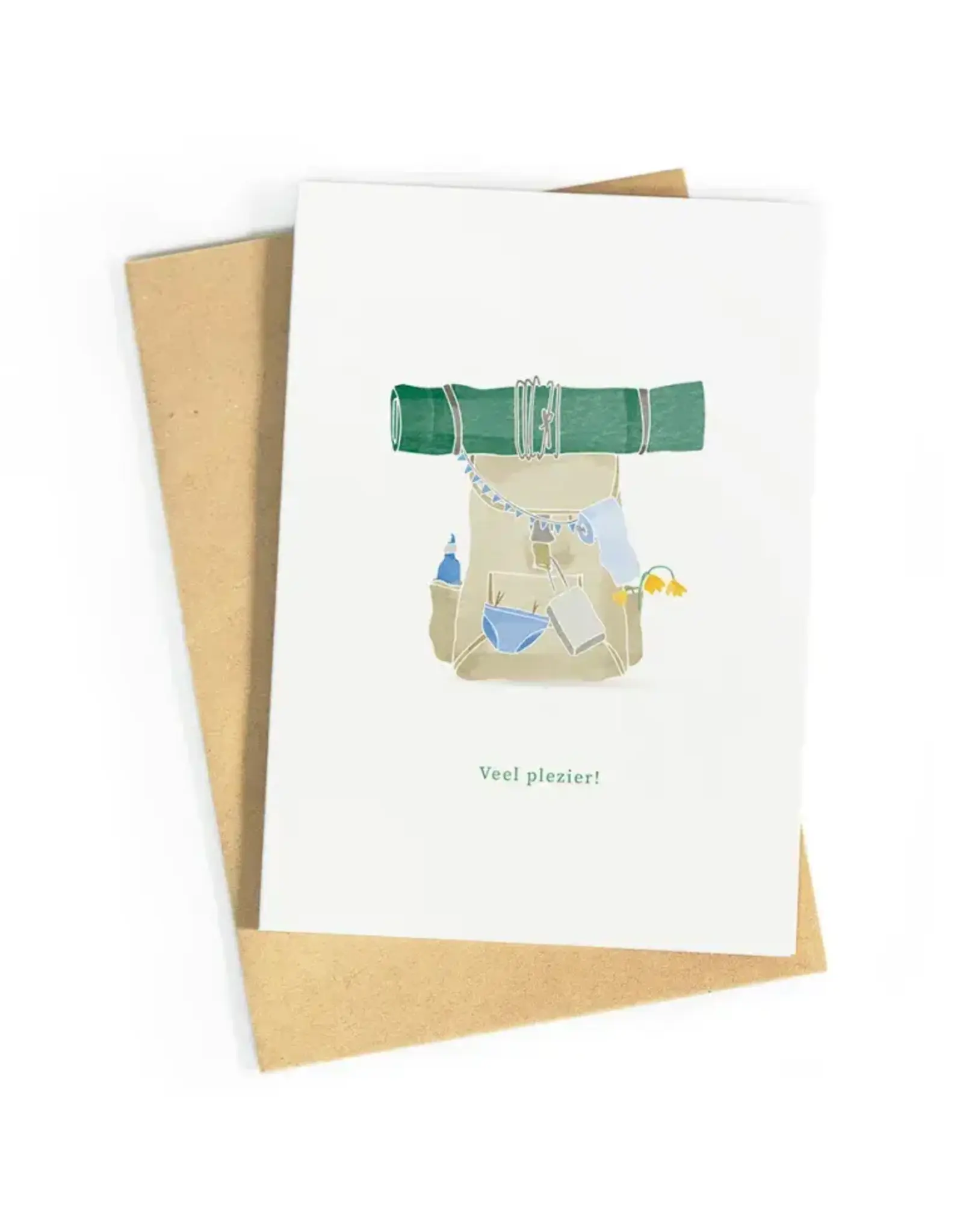 Studio Zwoane Wenskaart - Trekrugzak, Veel plezier - Dubbele kaart + Envelop