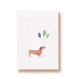 Tucán y limón Wenskaart - Teckel met ballonnen - Postkaart + Envelop