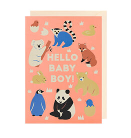 Naomi Wilkonson Wenskaart - Hello Baby Boy - Dubbele kaart + Envelop