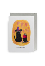 John Bond Wenskaart - Cat&Dog Partyhat, Happy Birthday - Dubbele kaart + Envelop