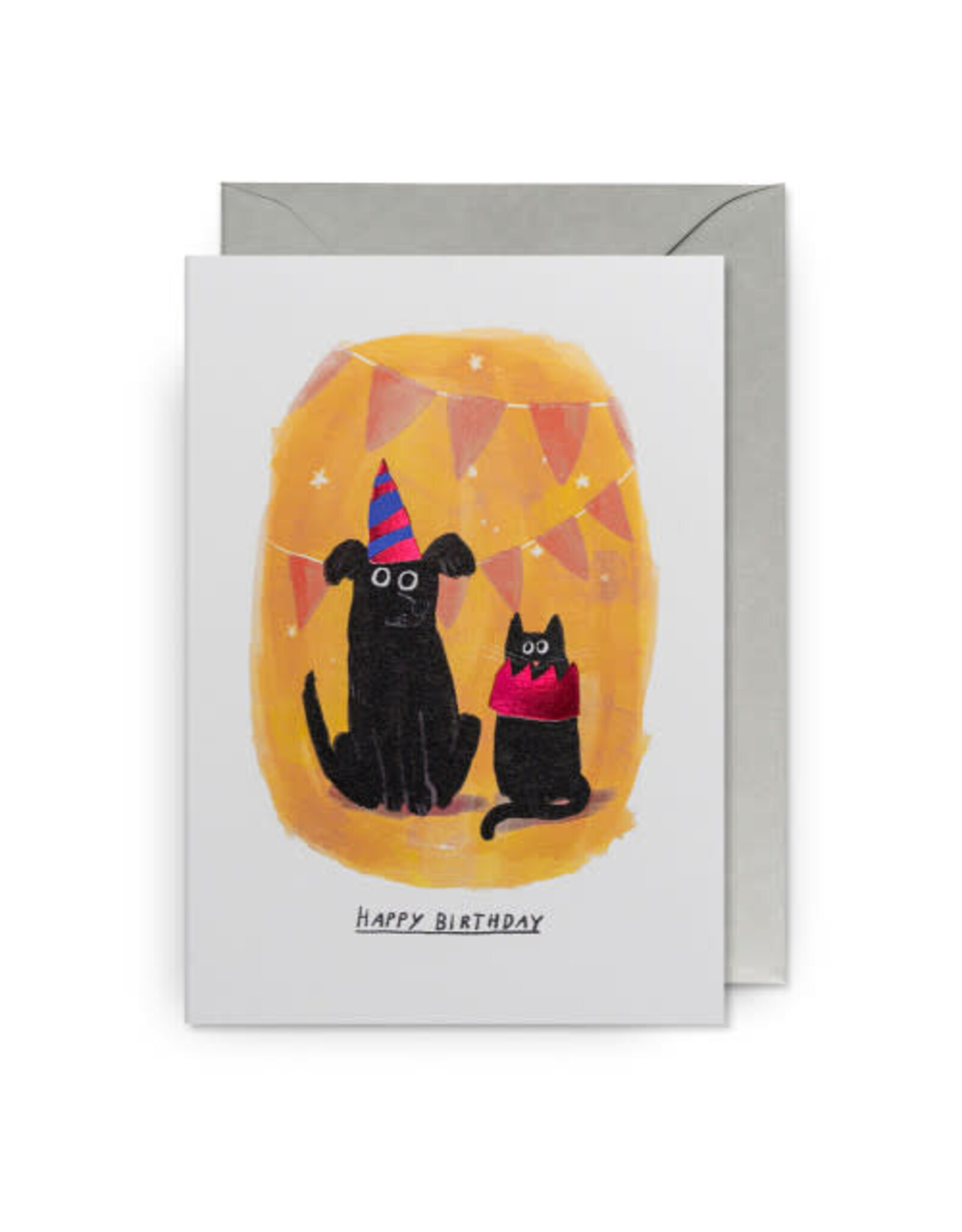John Bond Wenskaart - Cat&Dog Partyhat, Happy Birthday - Dubbele kaart + Envelop