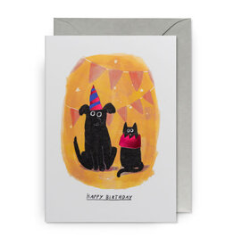 John Bond Wenskaart - Cat&Dog Partyhat, Happy Birthday - Dubbele kaart + Envelop