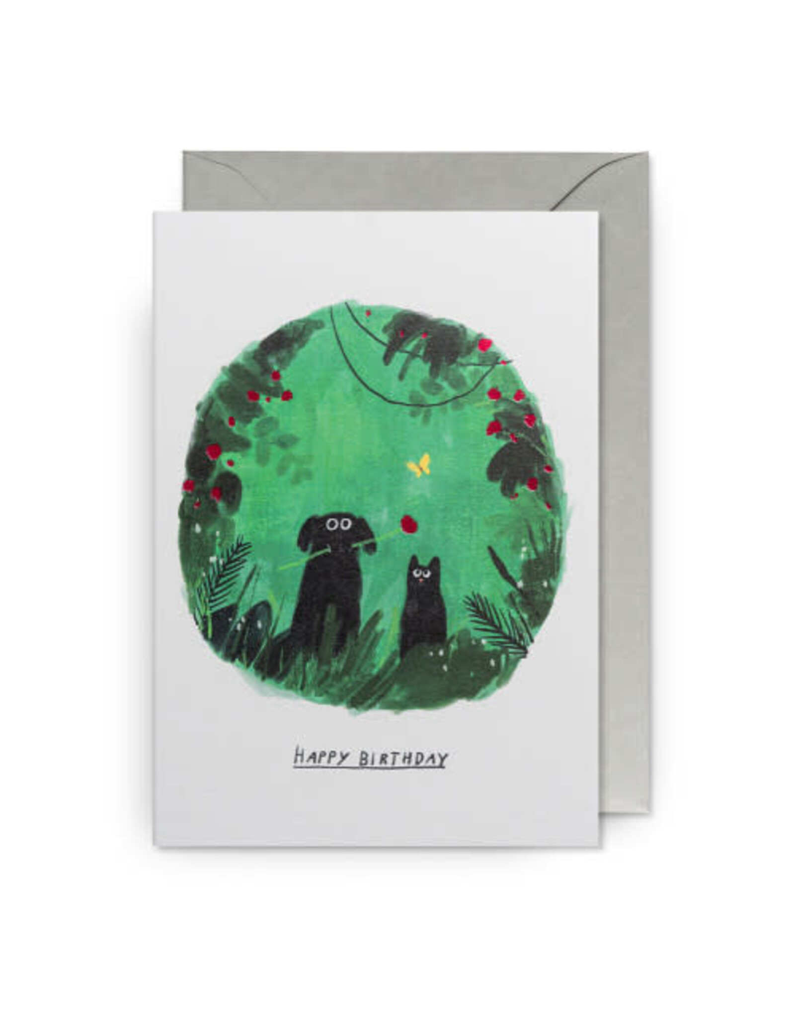 John Bond Wenskaart - Cat&Dog Rose, Happy Birthday - Dubbele kaart + Envelop