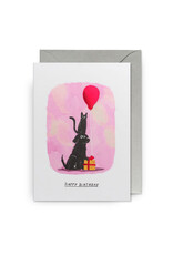 John Bond Wenskaart - Cat&Dog Gift+Balloon, Happy Birthday - Dubbele kaart + Envelop