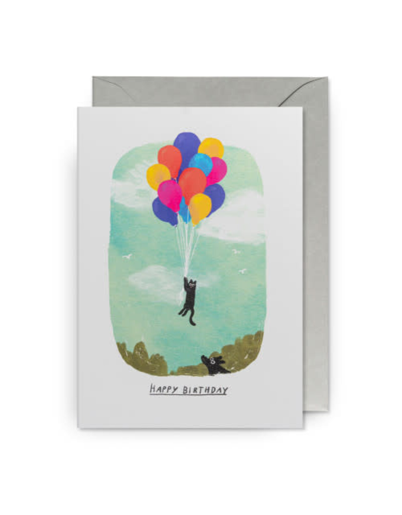 John Bond Wenskaart - Cat Ballons, Happy Birthday - Dubbele kaart + Envelop