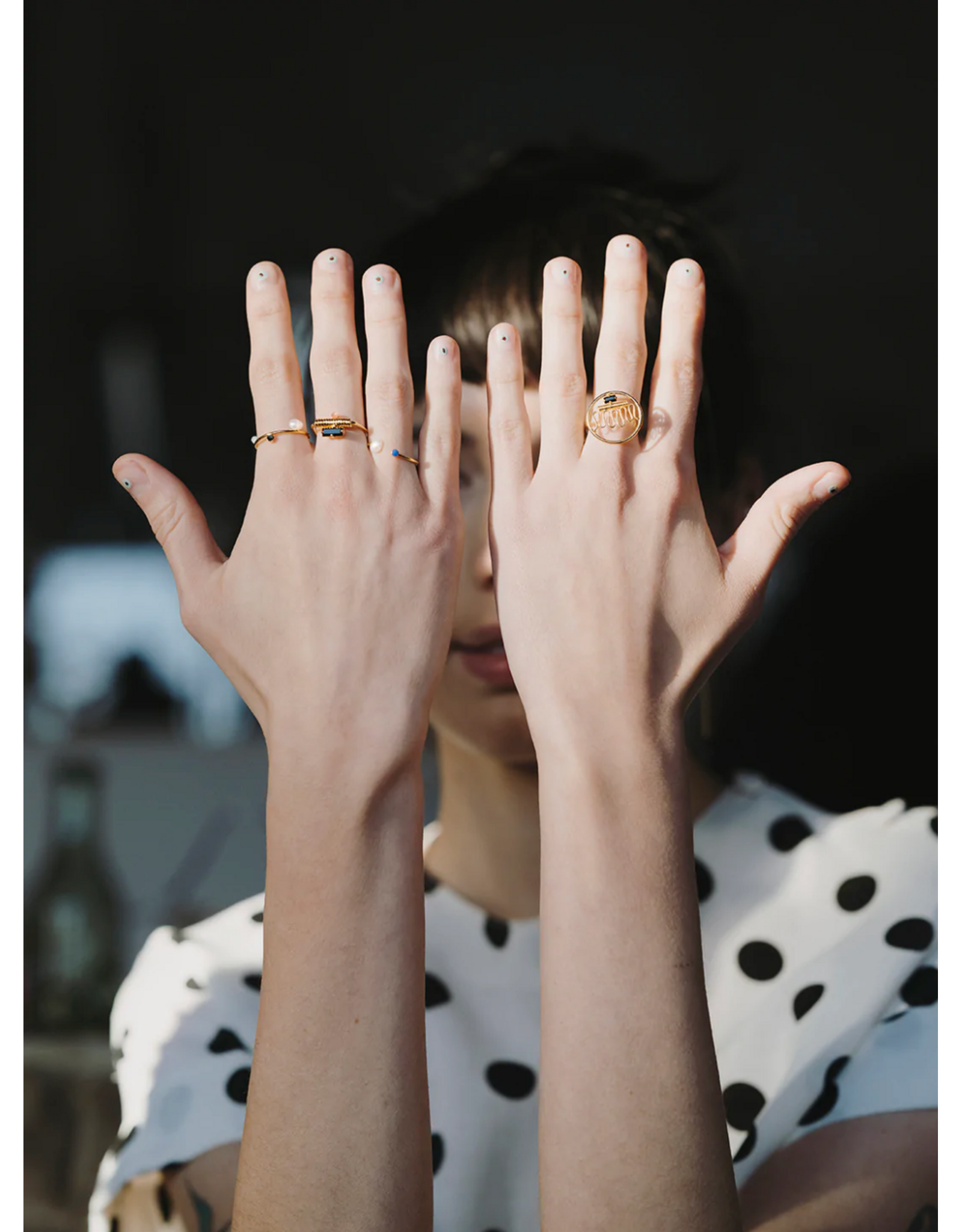 Judith Benita Ring Elements Trio - Blue, Vert & Blance - Messing Verguld