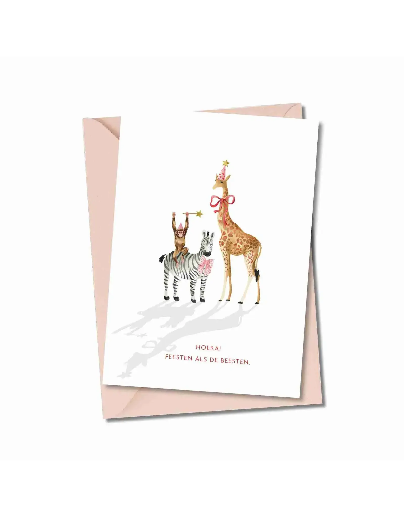 Atelier Moomade Wenskaart - Hoera feesten als de beesten - Postkaart + Envelop