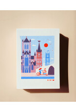 mmmMar Wenskaart  - Drie torens, Fiets (Blauw/Rood) - Postkaart + Envelop