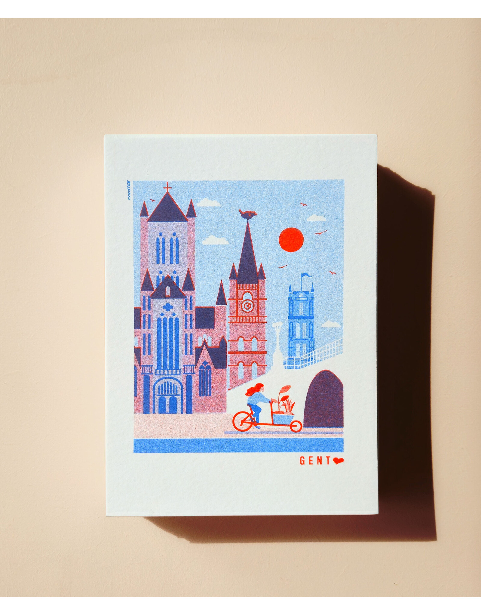 mmmMar Wenskaart  - Drie torens, Fiets (Blauw/Rood) - Postkaart + Envelop