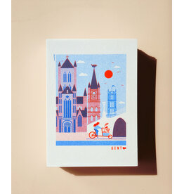 mmmMar Wenskaart  - Drie torens, Fiets (Blauw/Rood) - Postkaart + Envelop