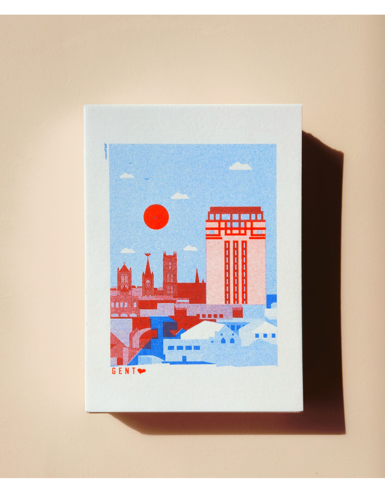 mmmMar Wenskaart  - Daken van Gent, Zomer (Blauw/Rood) - Postkaart + Envelop