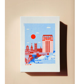 mmmMar Wenskaart  - Daken van Gent, Zomer (Blauw/Rood) - Postkaart + Envelop