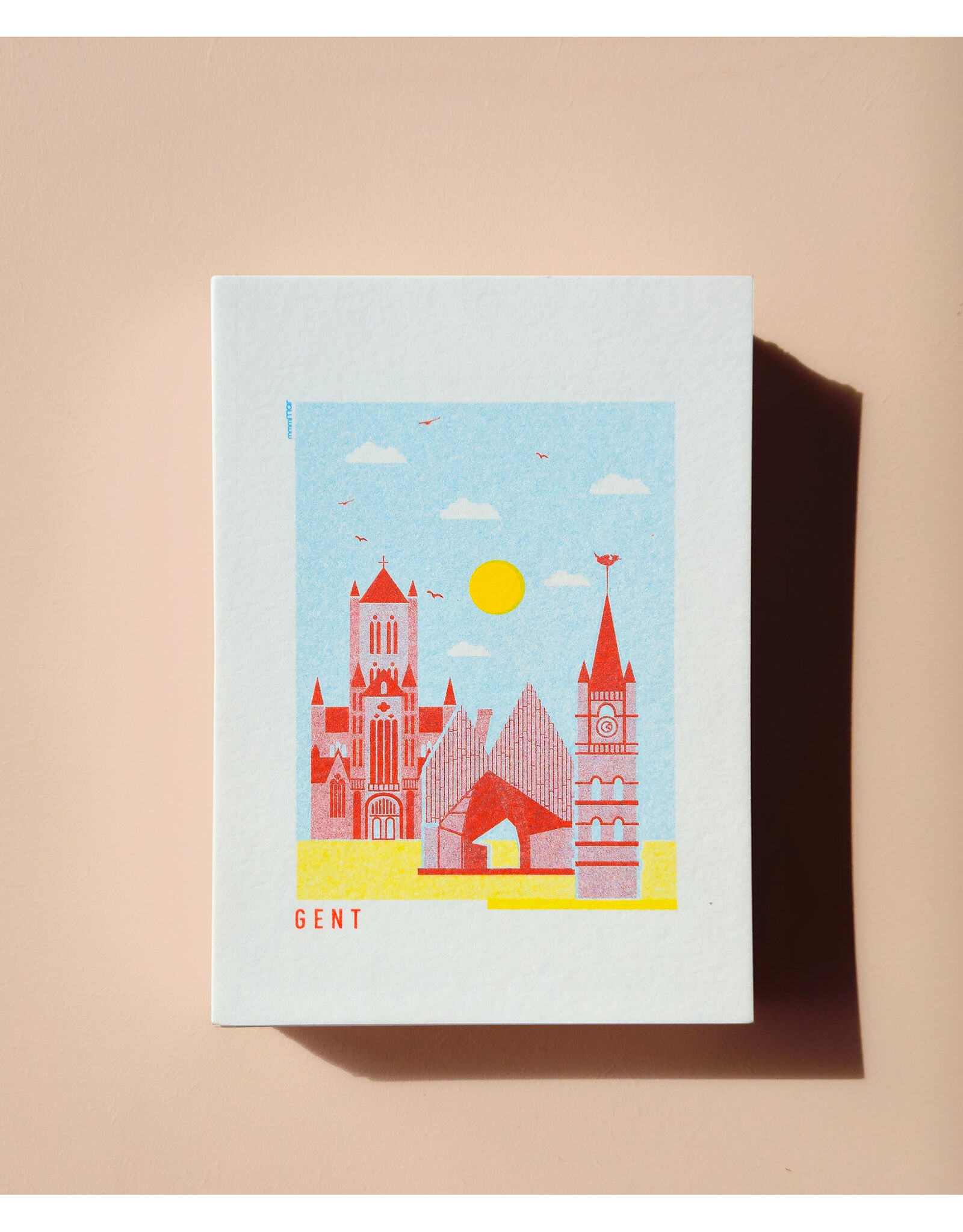 mmmMar Wenskaart  - Stadshal mix (Aqua/Rood/Geel) - Postkaart + Envelop