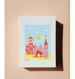 mmmMar Wenskaart  - Stadshal mix (Aqua/Rood/Geel) - Postkaart + Envelop