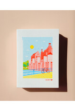 mmmMar Wenskaart  - Gravensteen, Fiets (Aqua/Rood/Geel) - Postkaart + Envelop