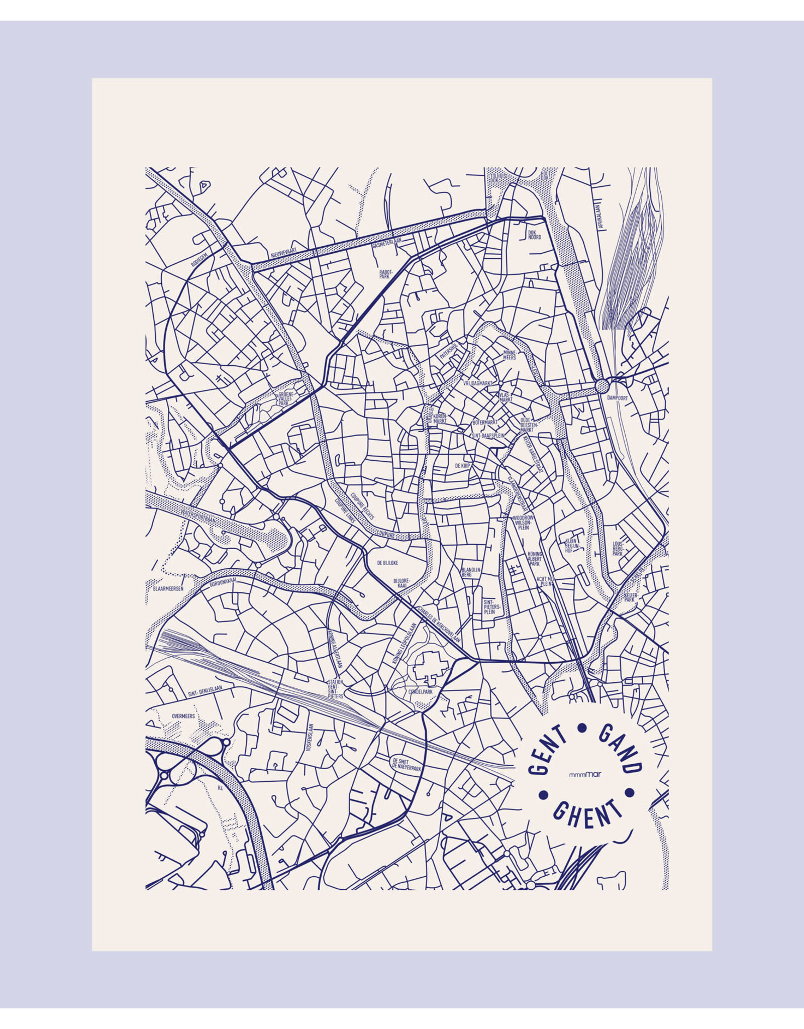 mmmMar Theedoek - Stadsplan Gent - Blauw  - 48 x 70 cm - 100% Katoen
