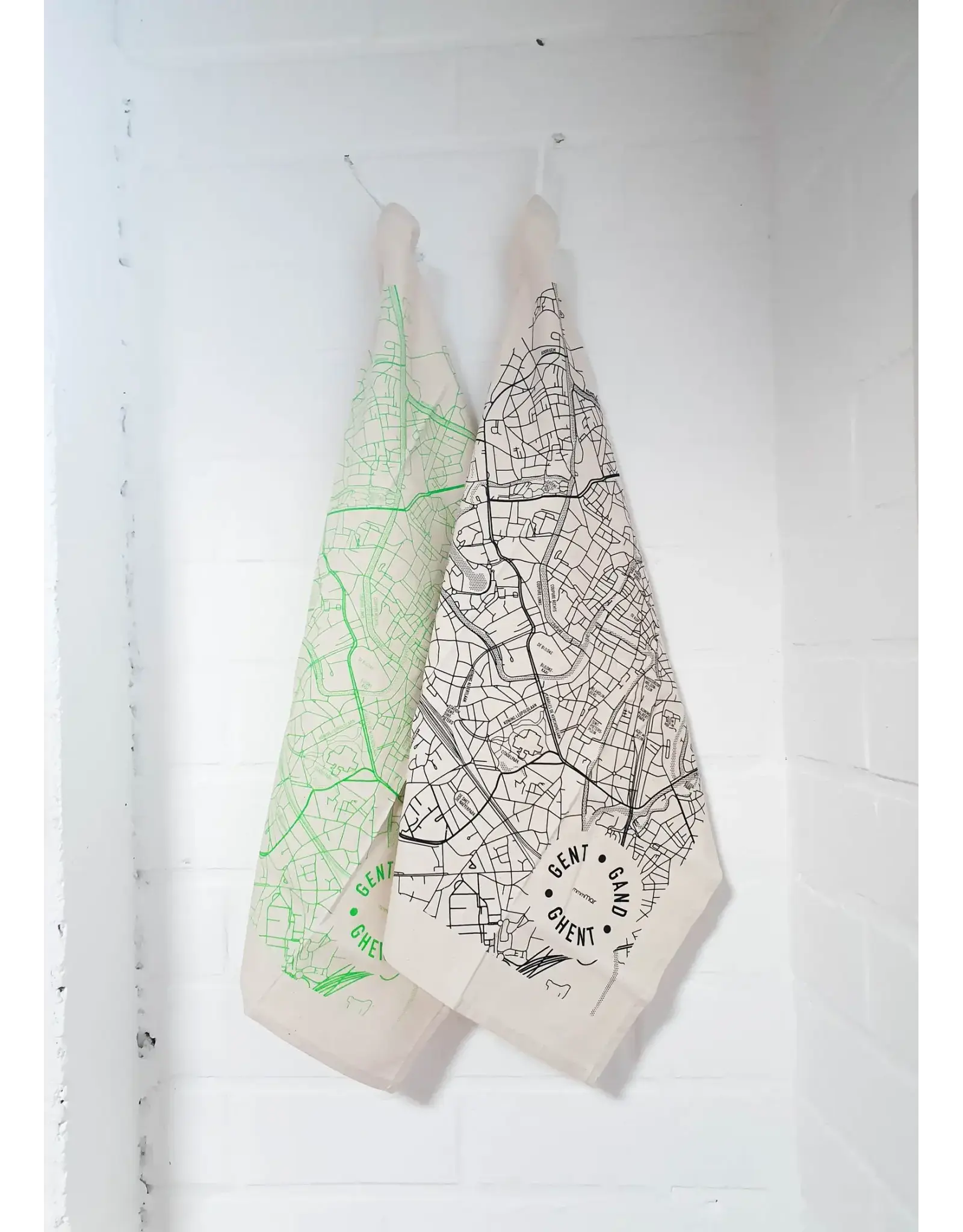 mmmMar Theedoek - Stadsplan Gent - Fluo Groen - 48 x 70 cm - 100% Katoen