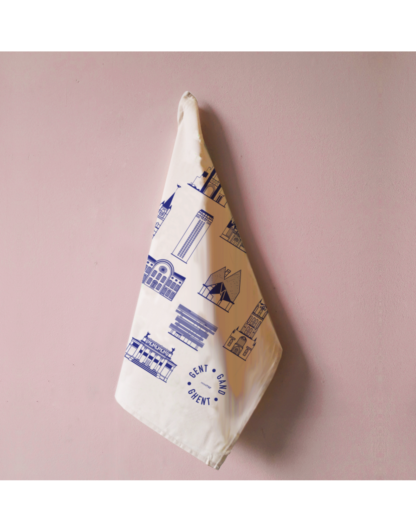 mmmMar Theedoek Gebouwen Gent 2.0 - Blauw - 48 x 70 cm - 100% Katoen