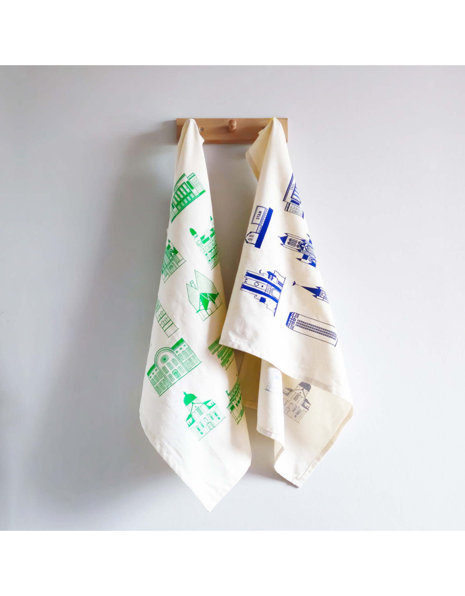 mmmMar Theedoek Gebouwen Gent 2.0 - Blauw - 48 x 70 cm - 100% Katoen