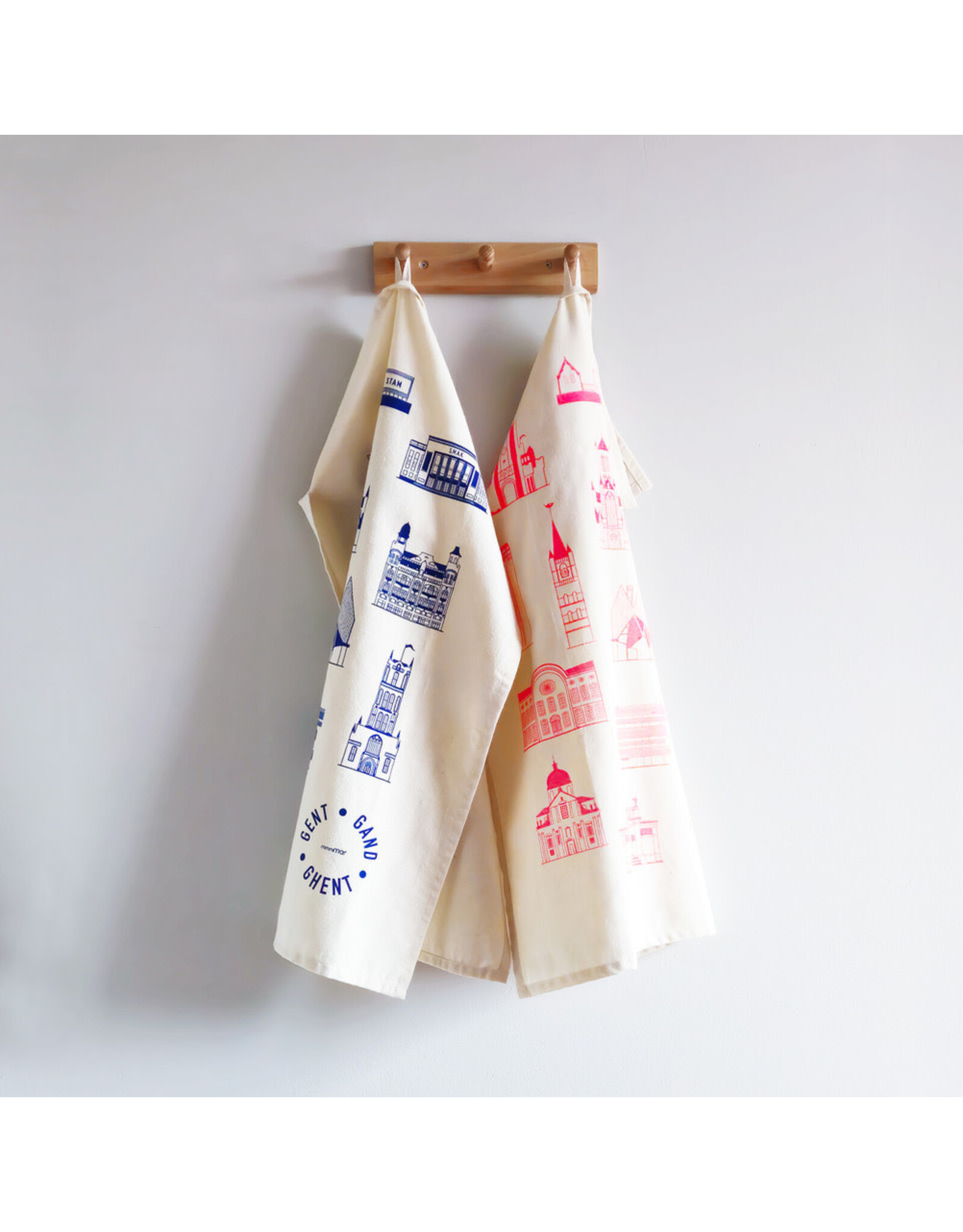 mmmMar Theedoek Gebouwen Gent 2.0 - Blauw - 48 x 70 cm - 100% Katoen