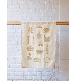 mmmMar Theedoek Gebouwen Gent 2.0 - Goud - 48 x 70 cm - 100% Katoen