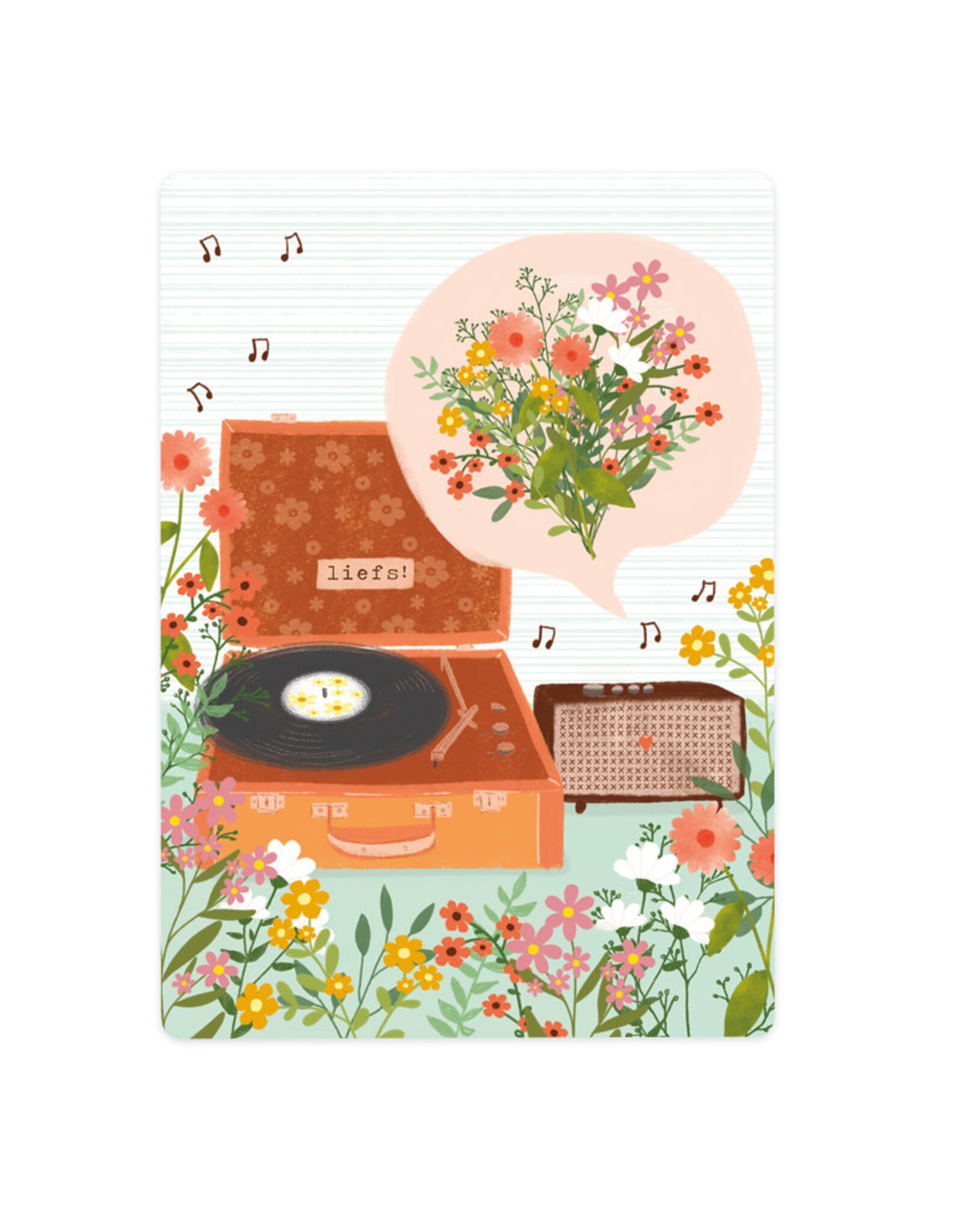 LemonBird Wenskaart - Vintage platenspeler - Postkaart + Envelop