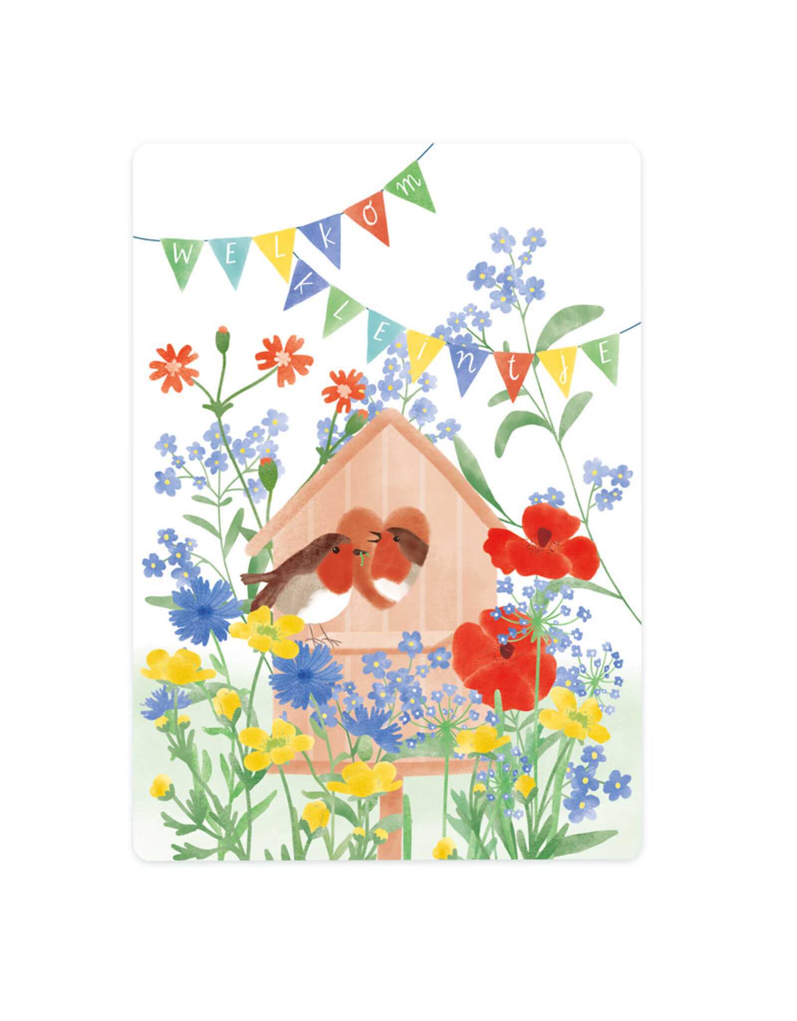 LemonBird Wenskaart - Vogelhuisje welkom kleintje - Postkaart + Envelop