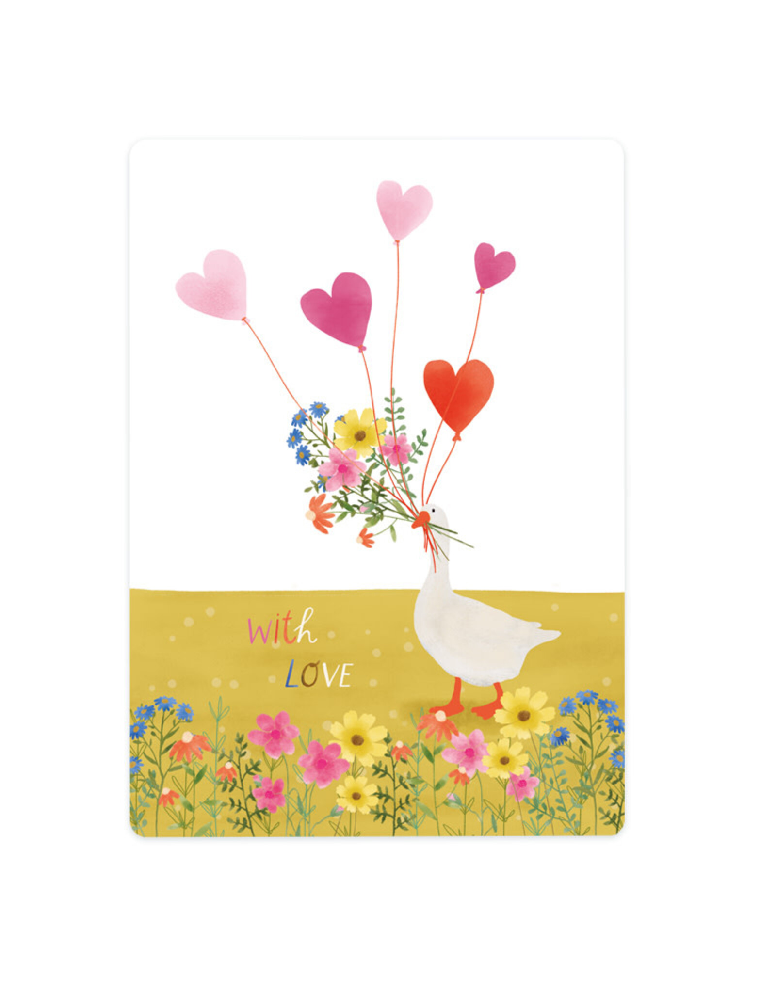LemonBird Wenskaart - Gans met bloemen - Postkaart + Envelop