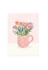 LemonBird Wenskaart - Voorjaarsbloemen in Stippenkannetje - Postkaart + Envelop