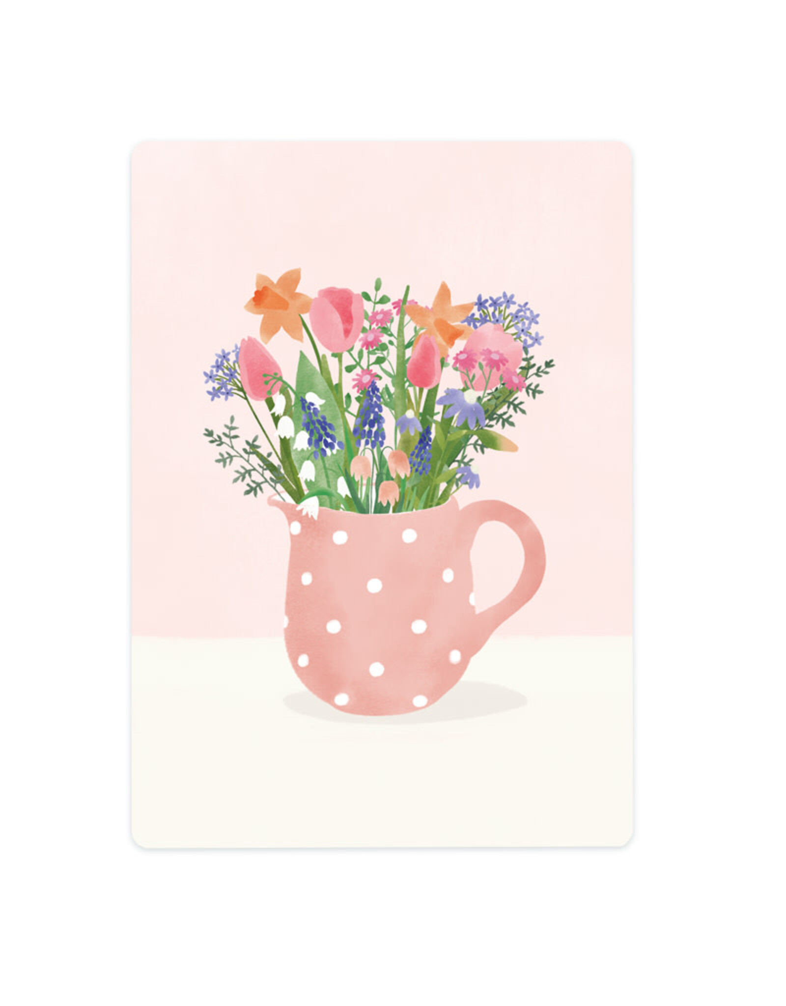 LemonBird Wenskaart - Voorjaarsbloemen in Stippenkannetje - Postkaart + Envelop