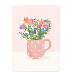 LemonBird Wenskaart - Voorjaarsbloemen in Stippenkannetje - Postkaart + Envelop