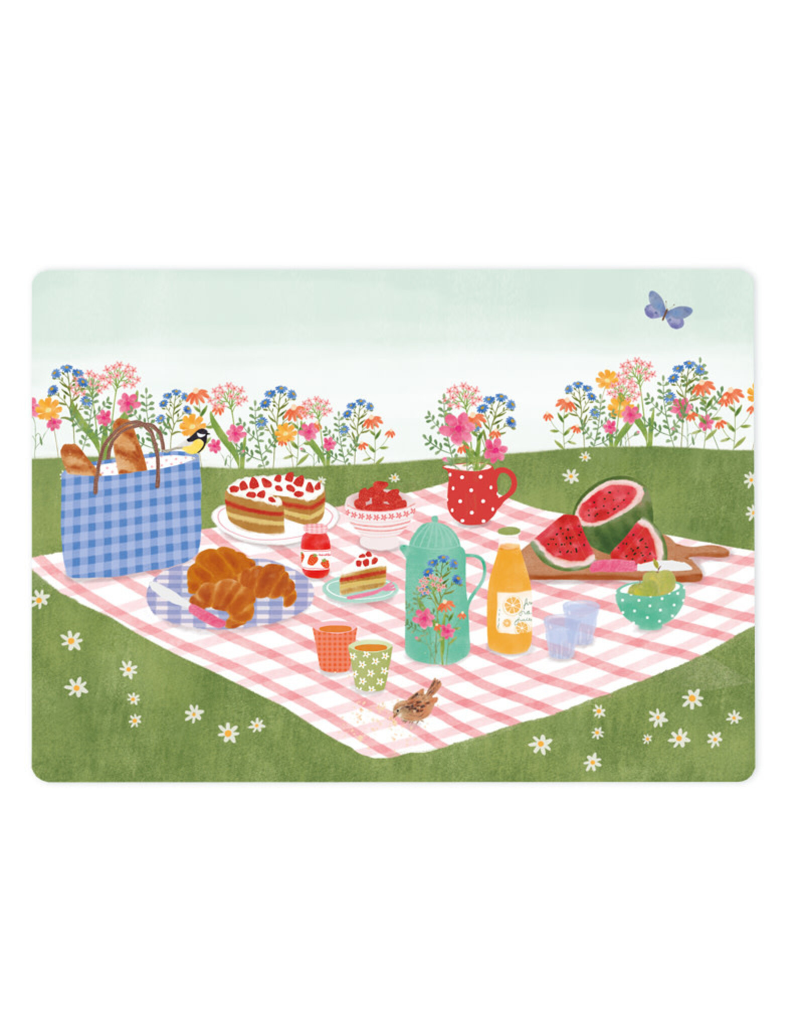 LemonBird Wenskaart - Zomerpicknick - Postkaart + Envelop